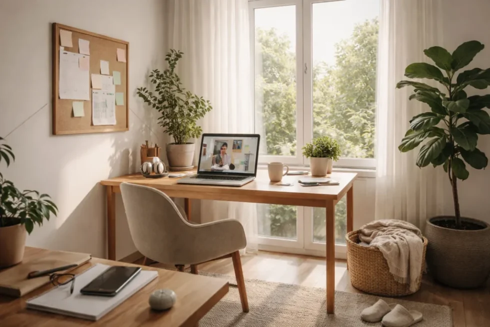 Arbeit von zu Hause in Deutschland: Psychologie des Homeoffice, Burnout-Risiken, Online-Berufe und Webcam-Arbeit. Studien zeigen: 32 % fühlen Isolation, viele arbeiten 3 Std. länger pro Woche.